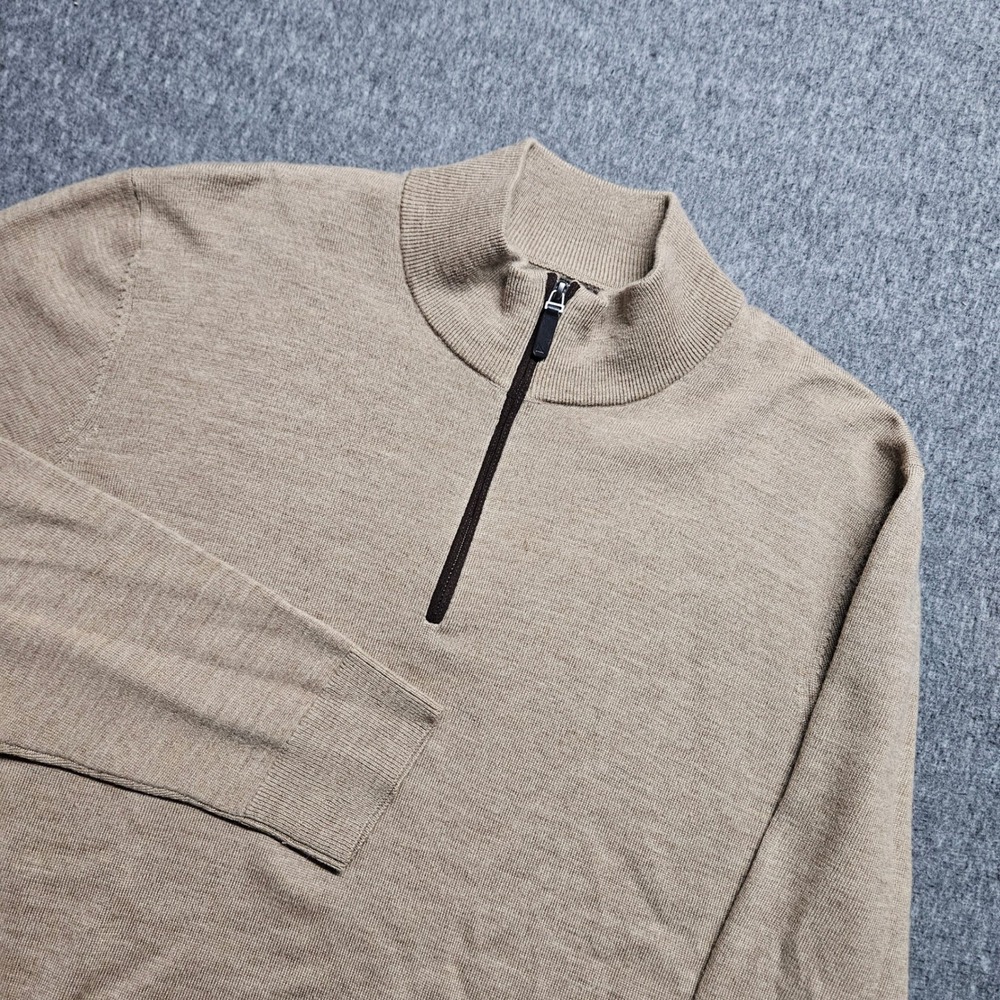 UNTUCKit Belguardo Sweater Mens Large Camel Tan Merino Wool Quarter Zip 41667